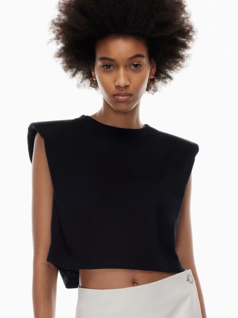 Aritzia Babaton Shoulder Pad Cropped Tank Size XS Black Cotton